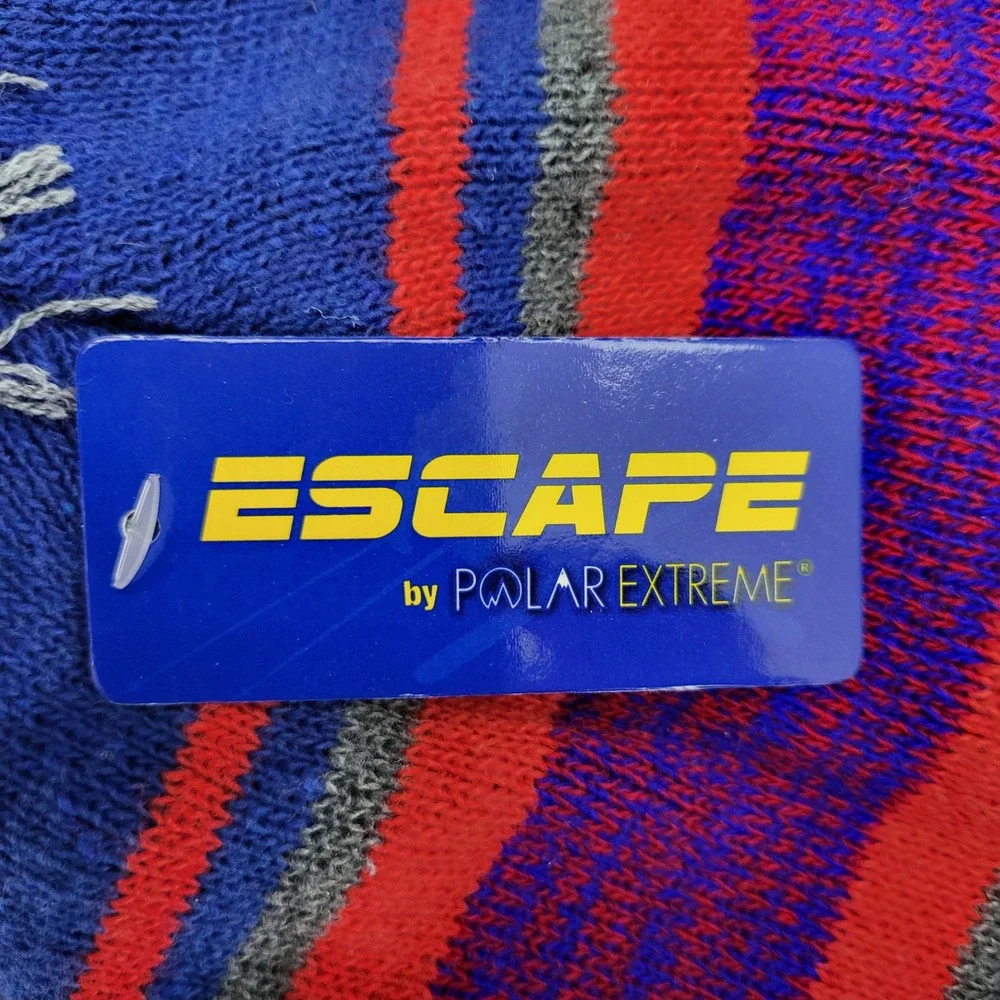 Escape by Polar Extreme Kids Beanie Pom Pom‎ Winter Hat Blue Red Gray Stripes